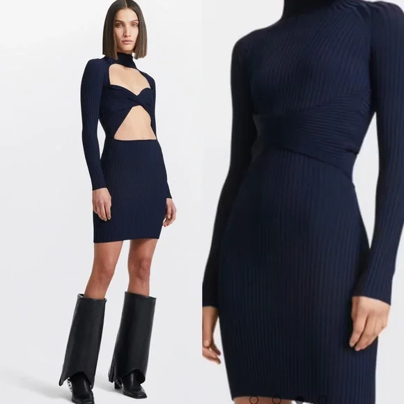 dion lee stripe rib twist dress DION LEE STRIPE RIB TWIST DRESS CLEAR BLUE SIZE:MEDIUM